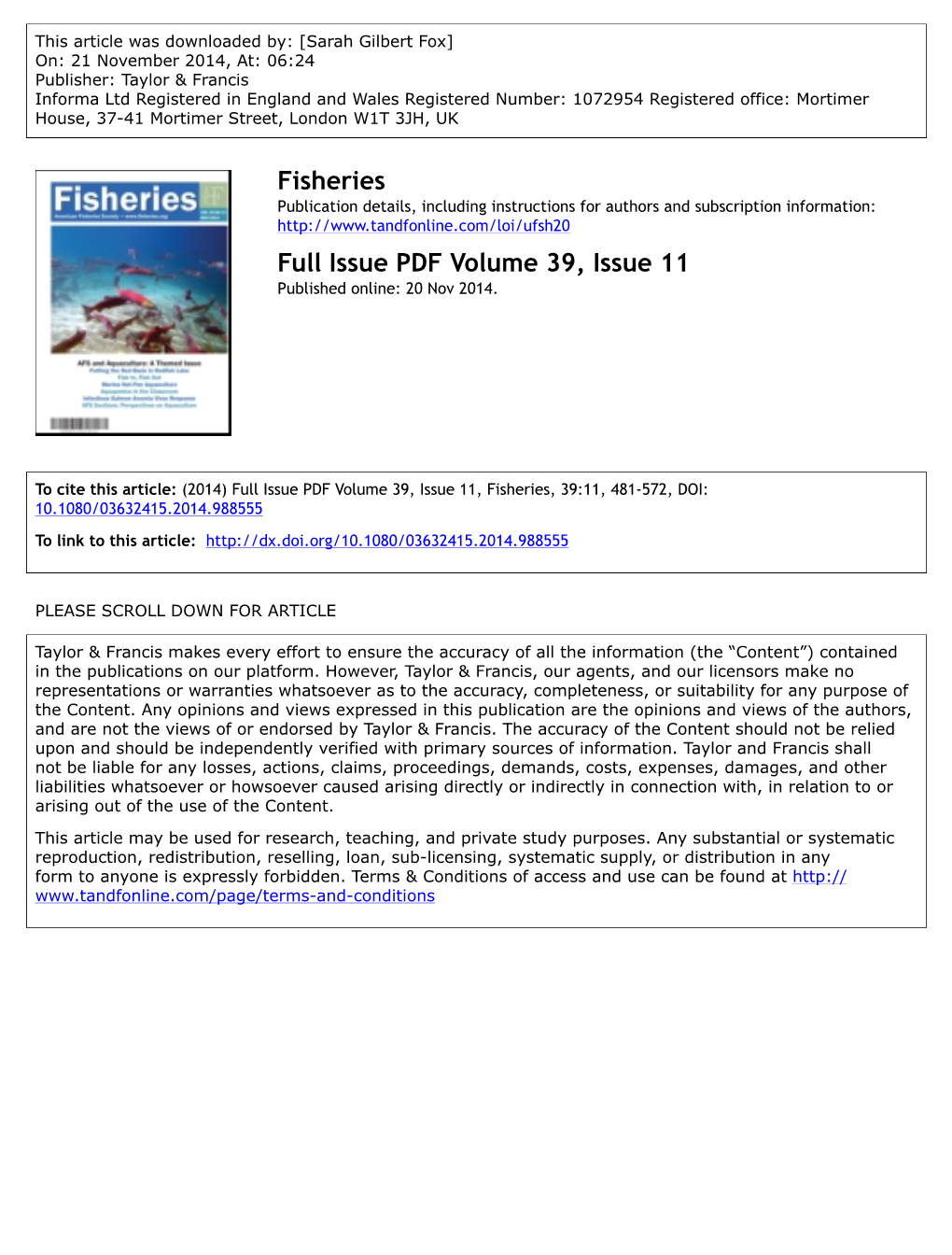 Fisheries Full Issue PDF Volume 39, Issue 11