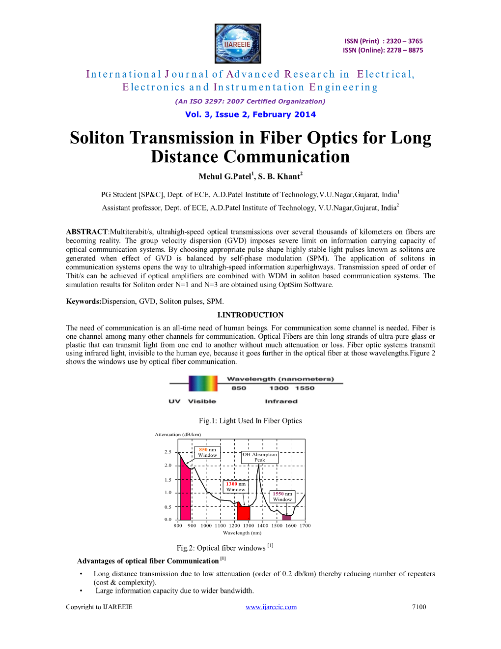Soliton Transmission in Fiber Optics for Long Distance Communication Mehul G.Patel1, S