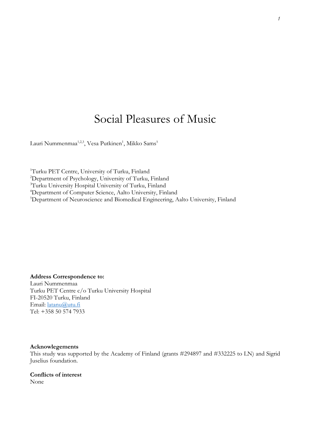 Social Pleasures of Music
