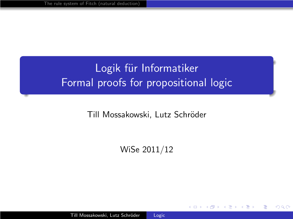 Logik Für Informatiker Formal Proofs for Propositional Logic