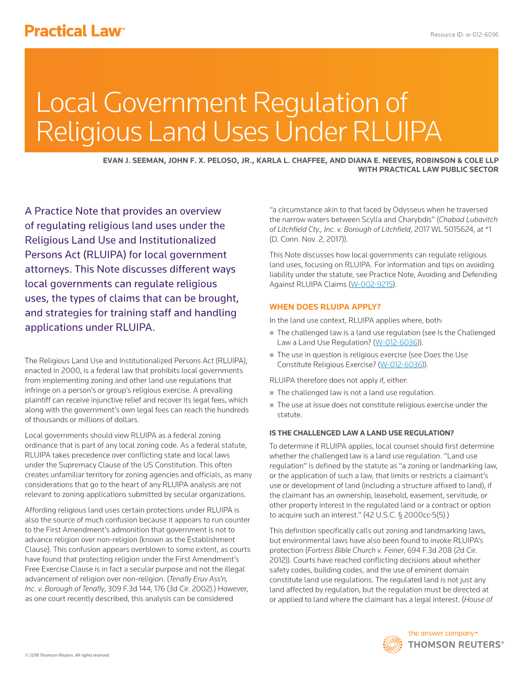 Local Government Regulation of Religious Land Uses Under RLUIPA