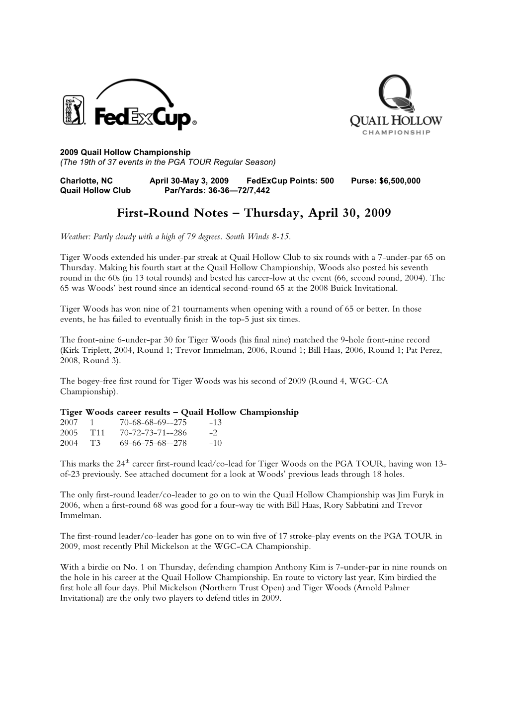First-Round Notes – Thursday, April 30, 2009