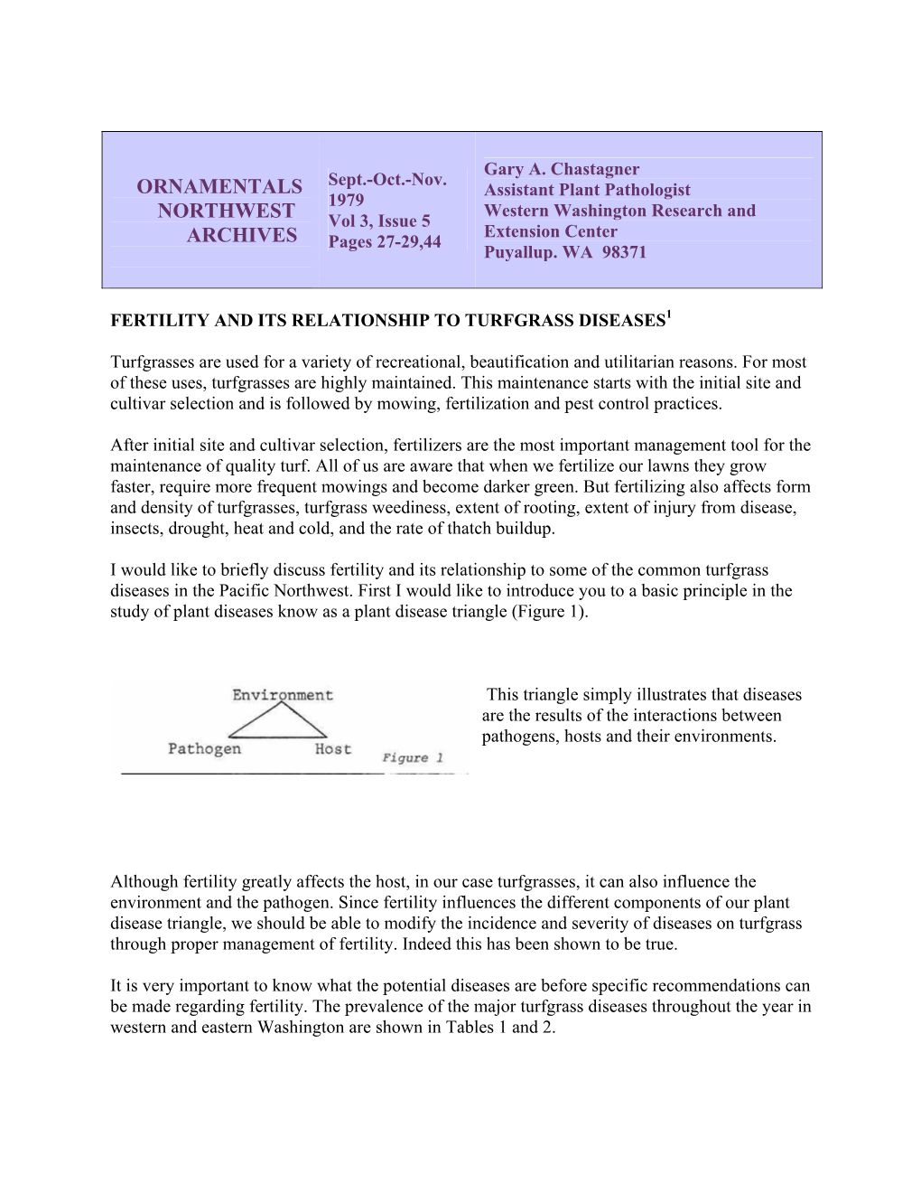 Fertility and Its Relationship to Turfgrass Diseases,. Vol.3, Issue 5