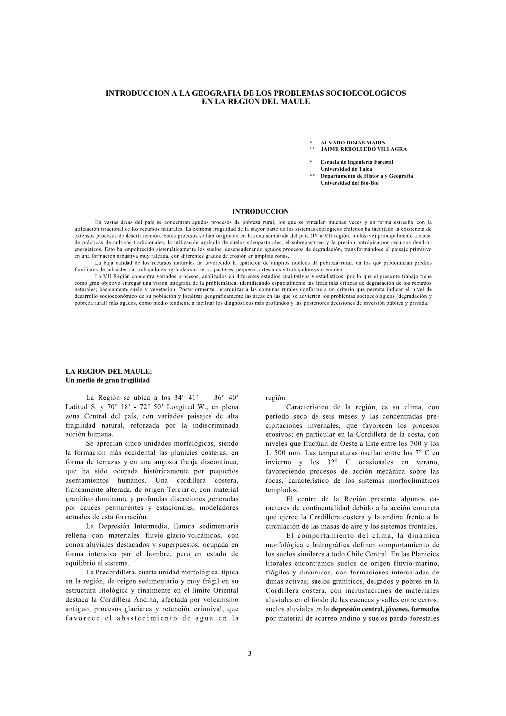 Introduccion a La Geografia De Los Problemas Socioecologicos En La Region Del Maule