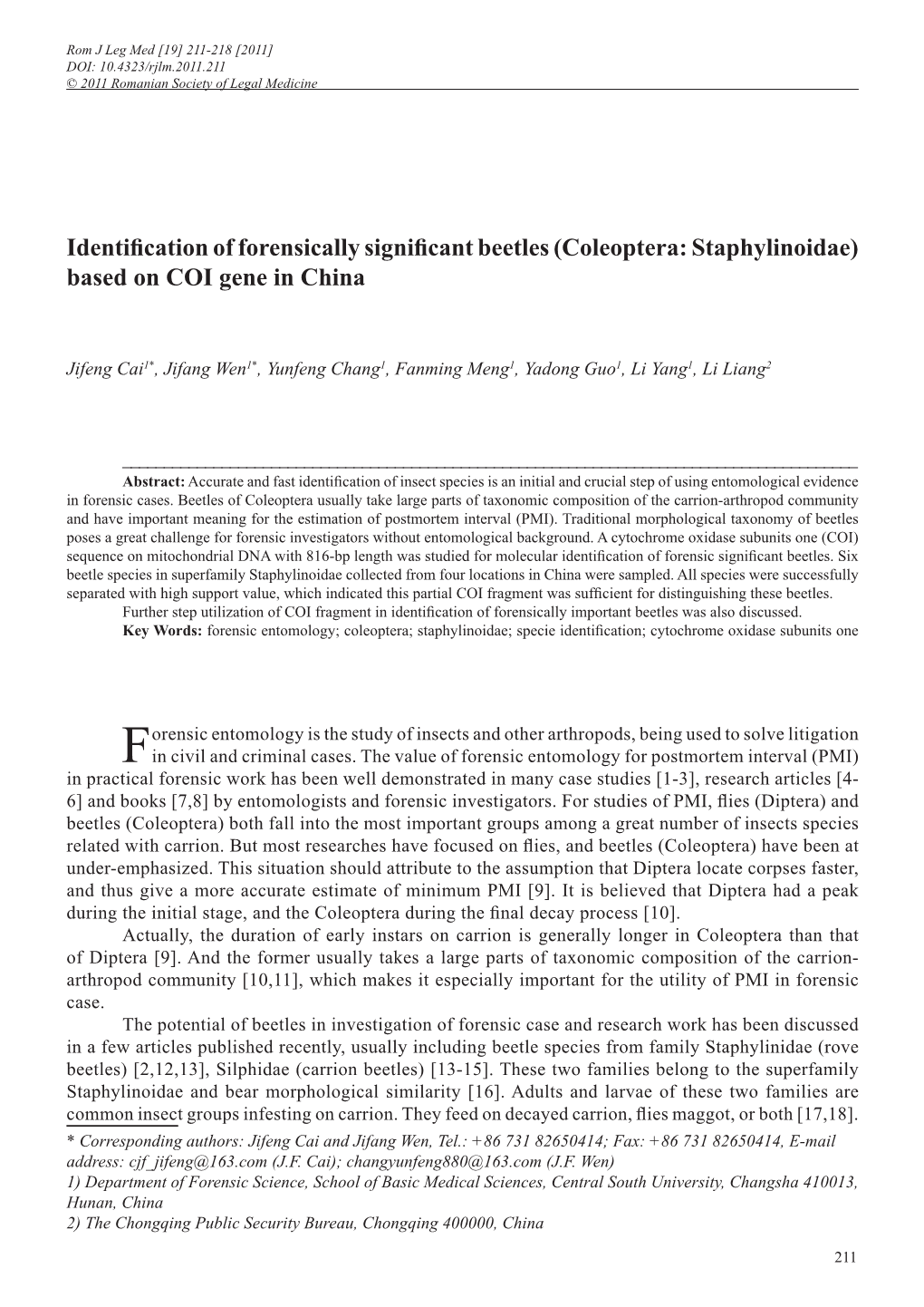 Coleoptera: Staphylinoidae) Based on COI Gene in China