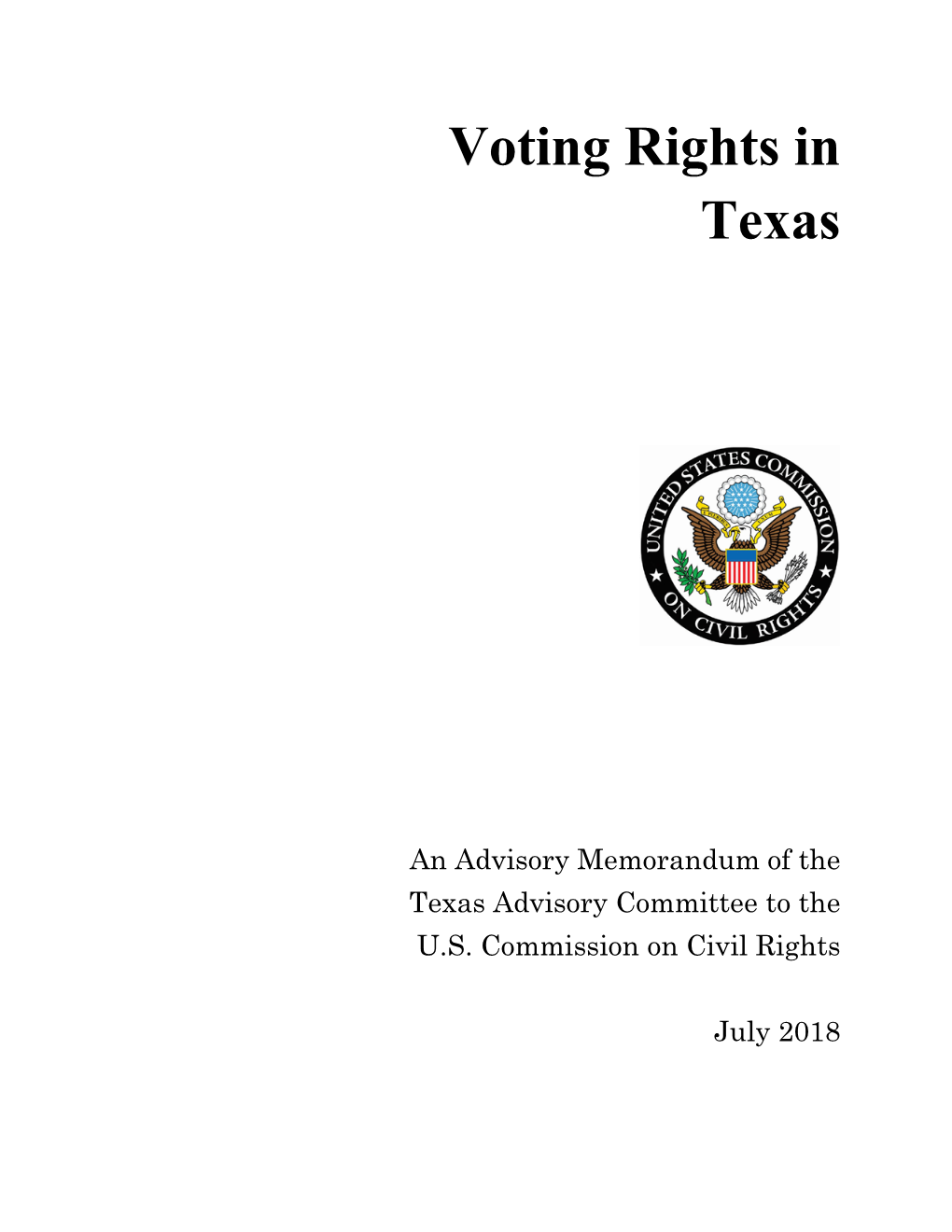 Advisory Memorandum on Voting Rights in Texas