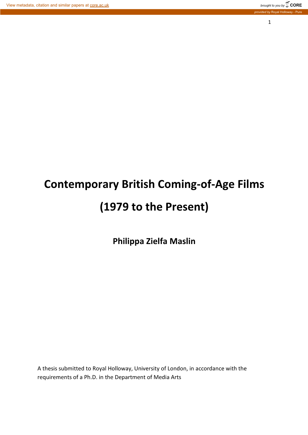 Contemporary British Coming-Of-Age Films (1979 to the Present)