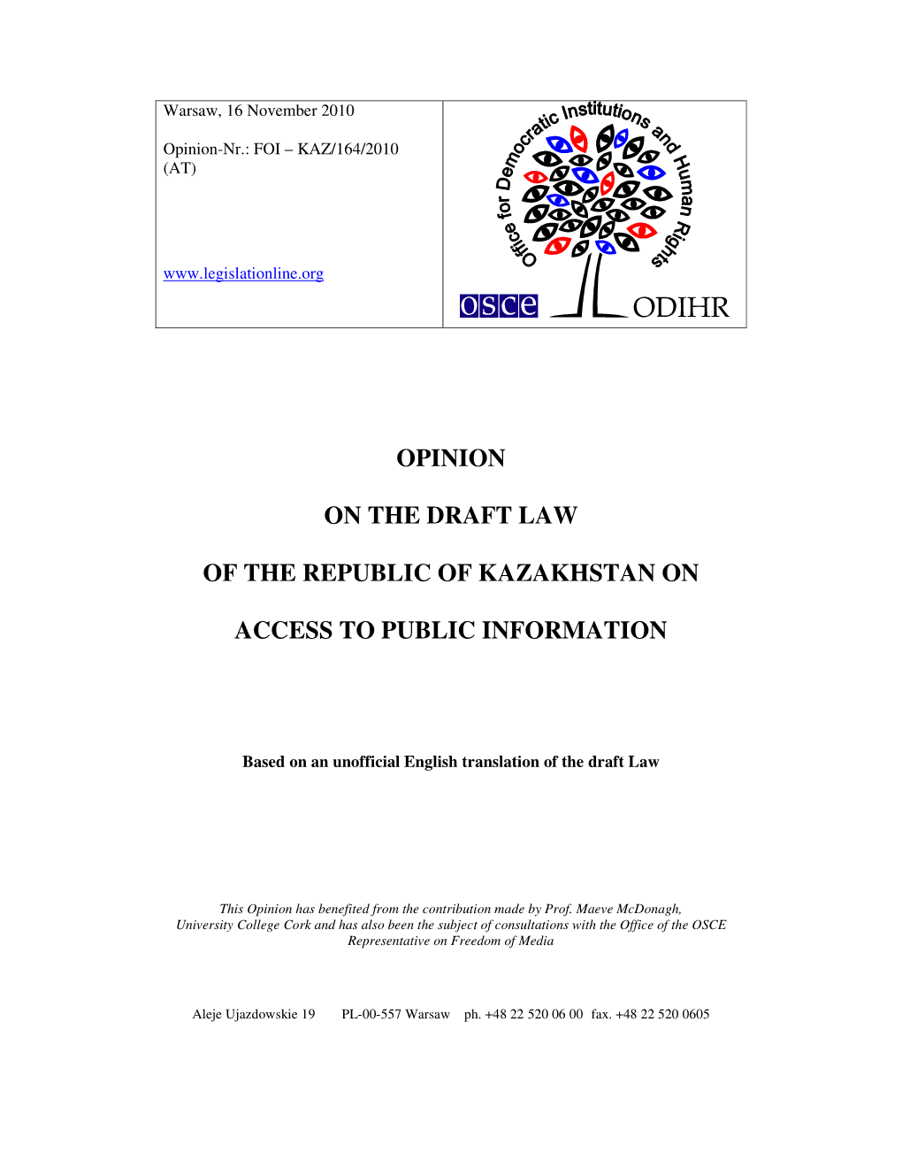 Opinion on the Draft Law of the Republic of Kazakhstan on Access to Public Information