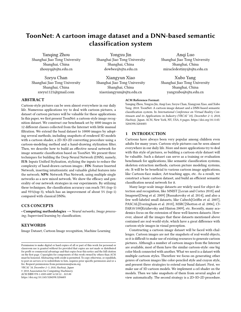 Toonnet: a Cartoon Image Dataset and a DNN-Based Semantic Classification System