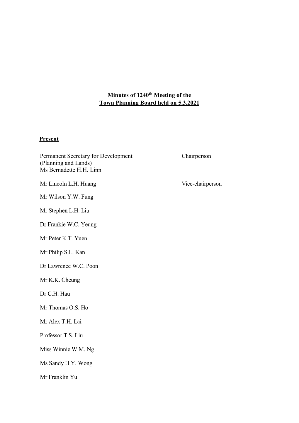 Minutes of 1240Th Meeting of the Town Planning Board Held on 5.3.2021