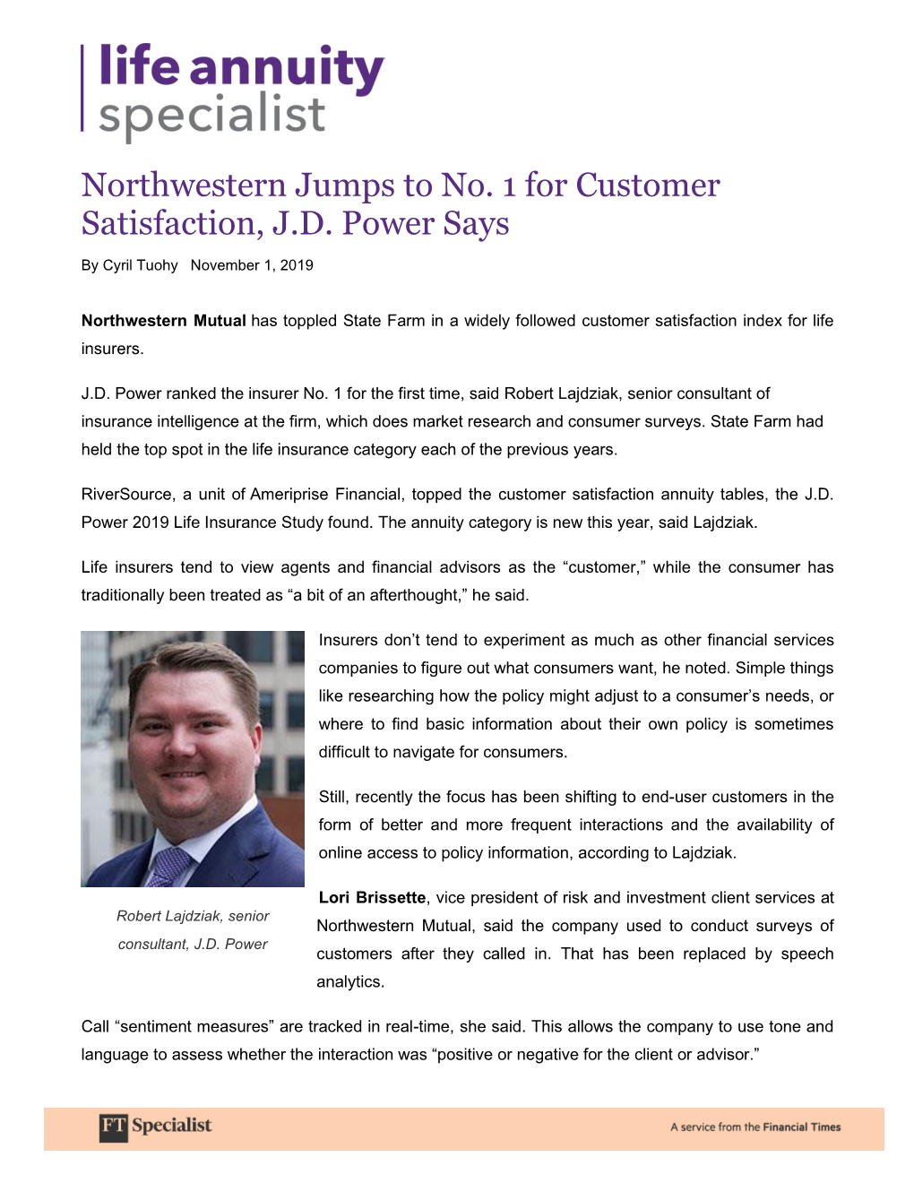 Northwestern Jumps to No. 1 for Customer Satisfaction, J.D