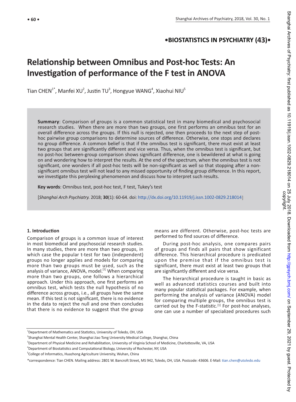 Relationship Between Omnibus and Post-Hoc Tests: an Investigation of Performance of the F Test in ANOVA