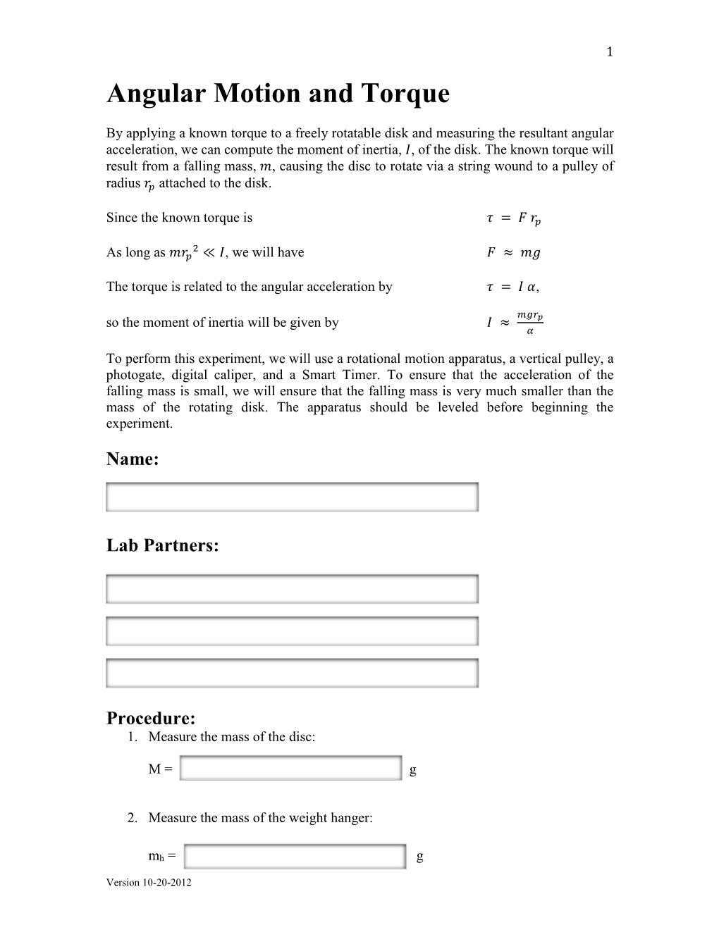 Angular Motion and Torque