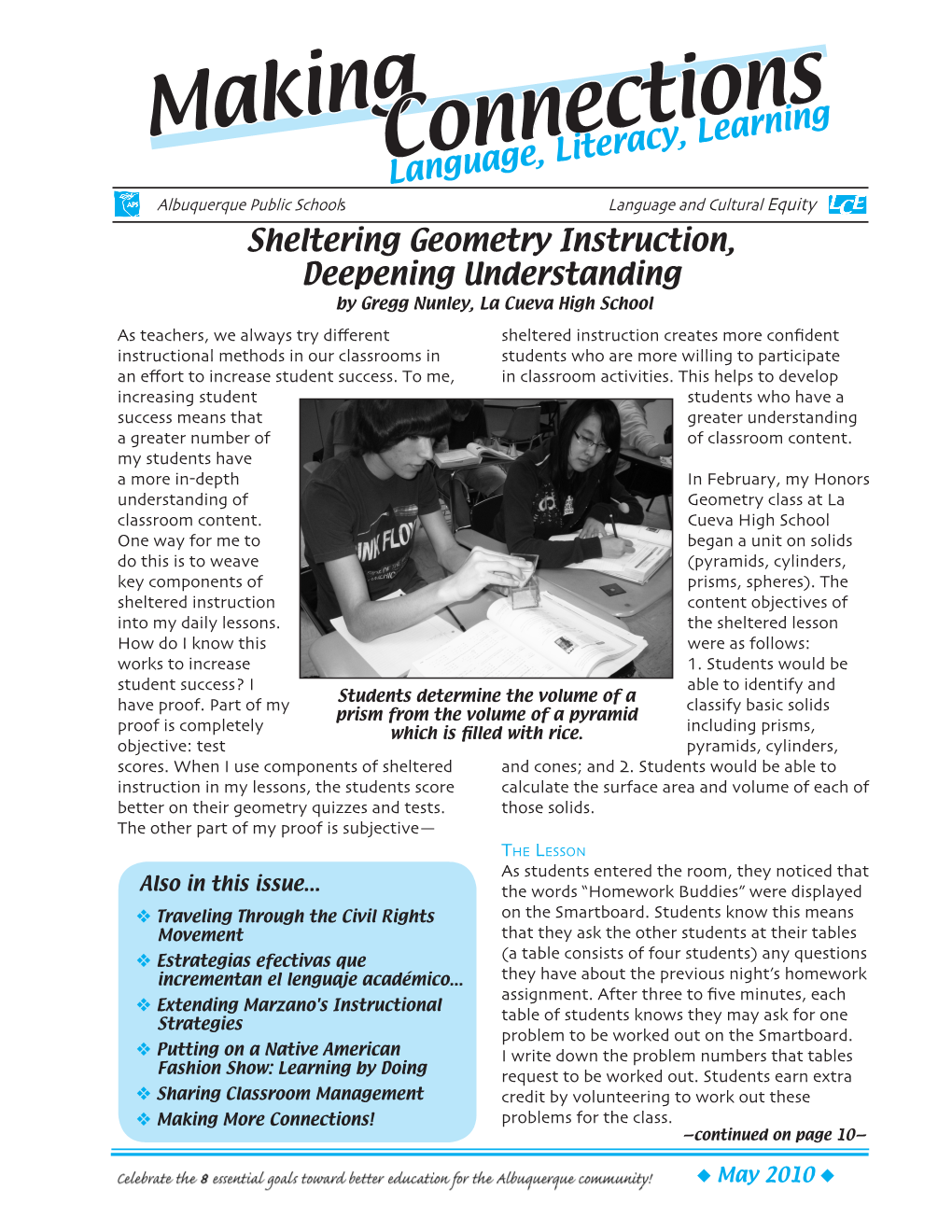 Making Connections—May ‘10 ◆ Estrategias Efectivas Que Incrementan El Lenguaje Académico En La Clase De Ciencias De La Escuela Secundaria Por Elia María Romero