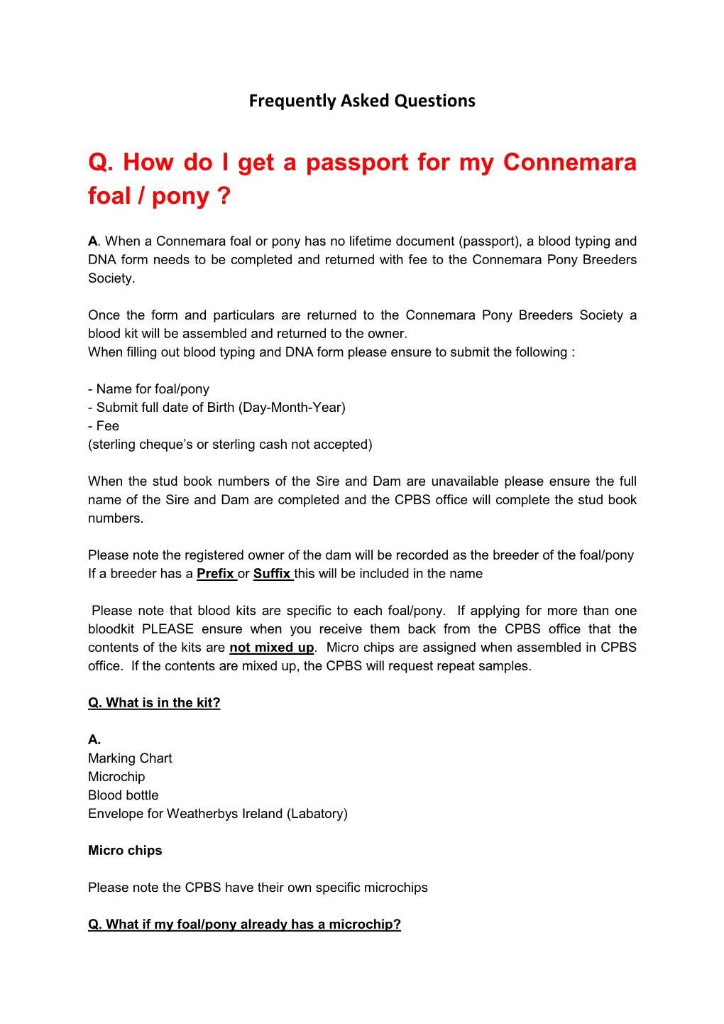 Q. How Do I Get a Passport for My Connemara Foal / Pony ?