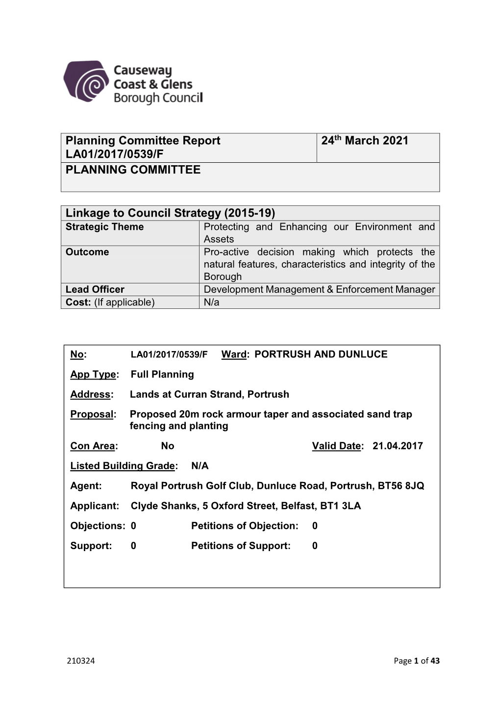 Planning Committee Report LA01/2017/0539/F 24Th March
