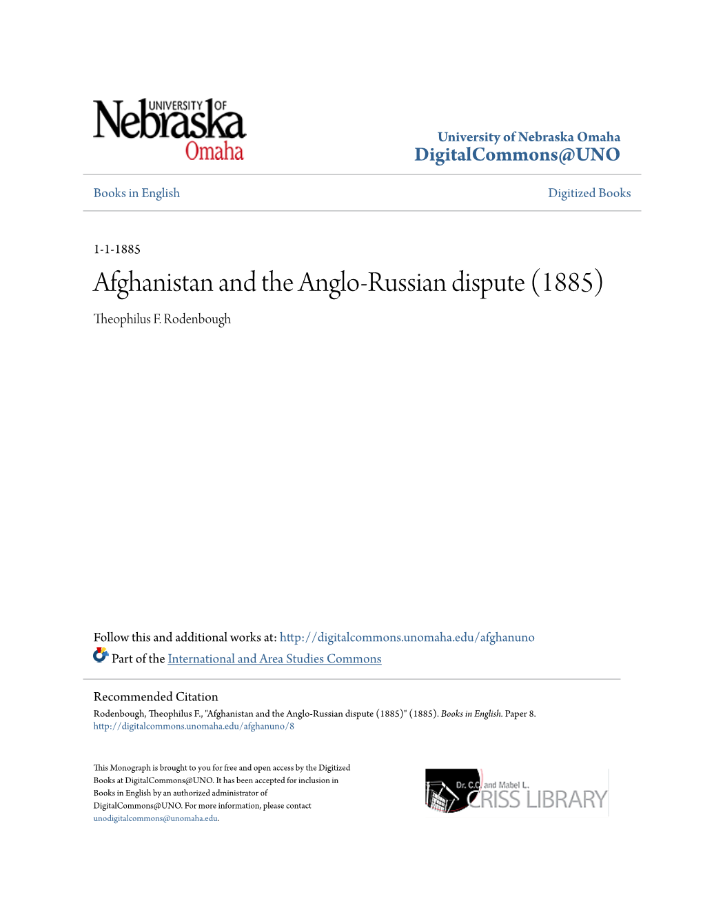 Afghanistan and the Anglo-Russian Dispute (1885) Theophilus F