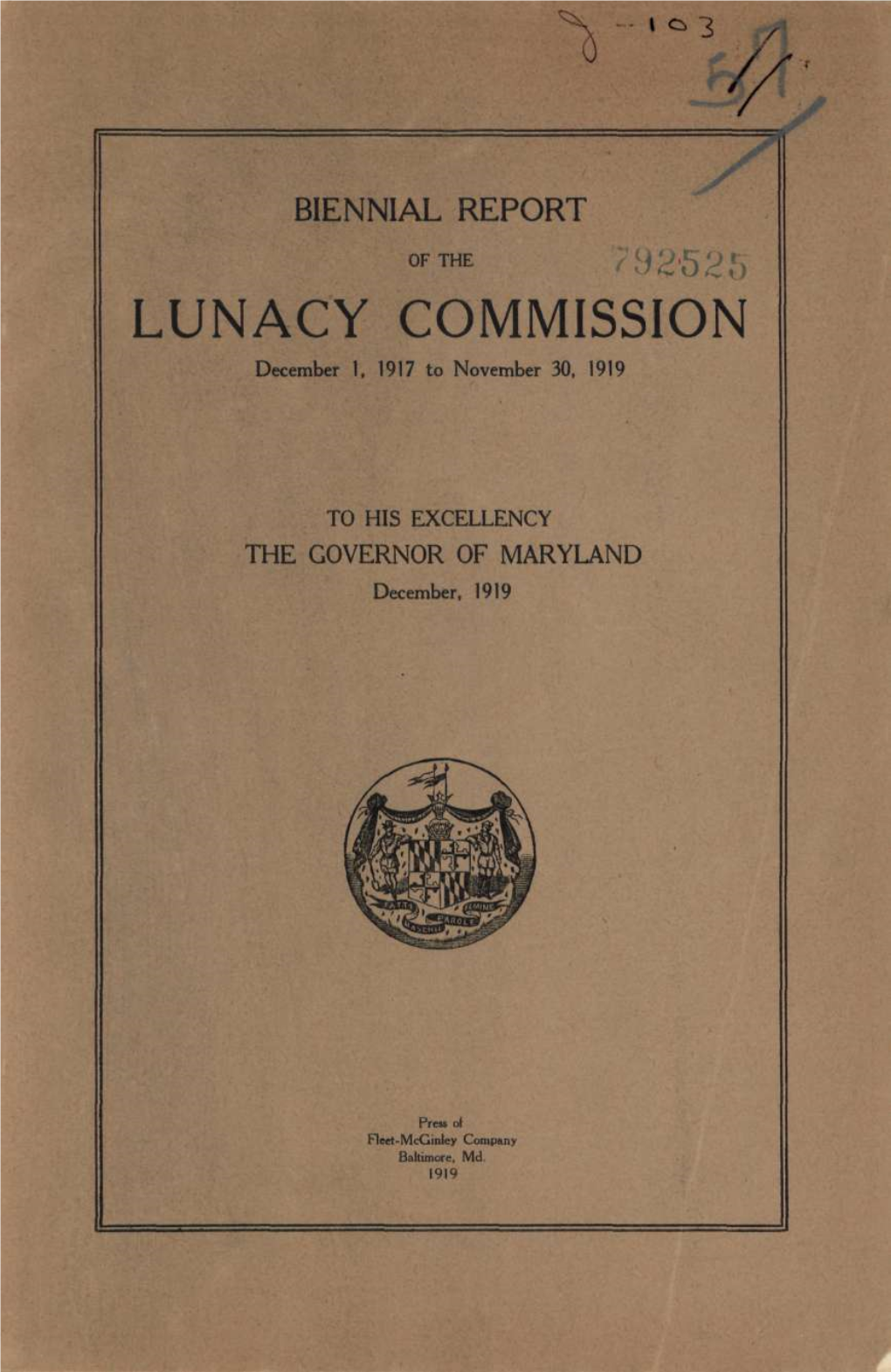 LUNACY COMMISSION December 1, 1917 to November 30, 1919