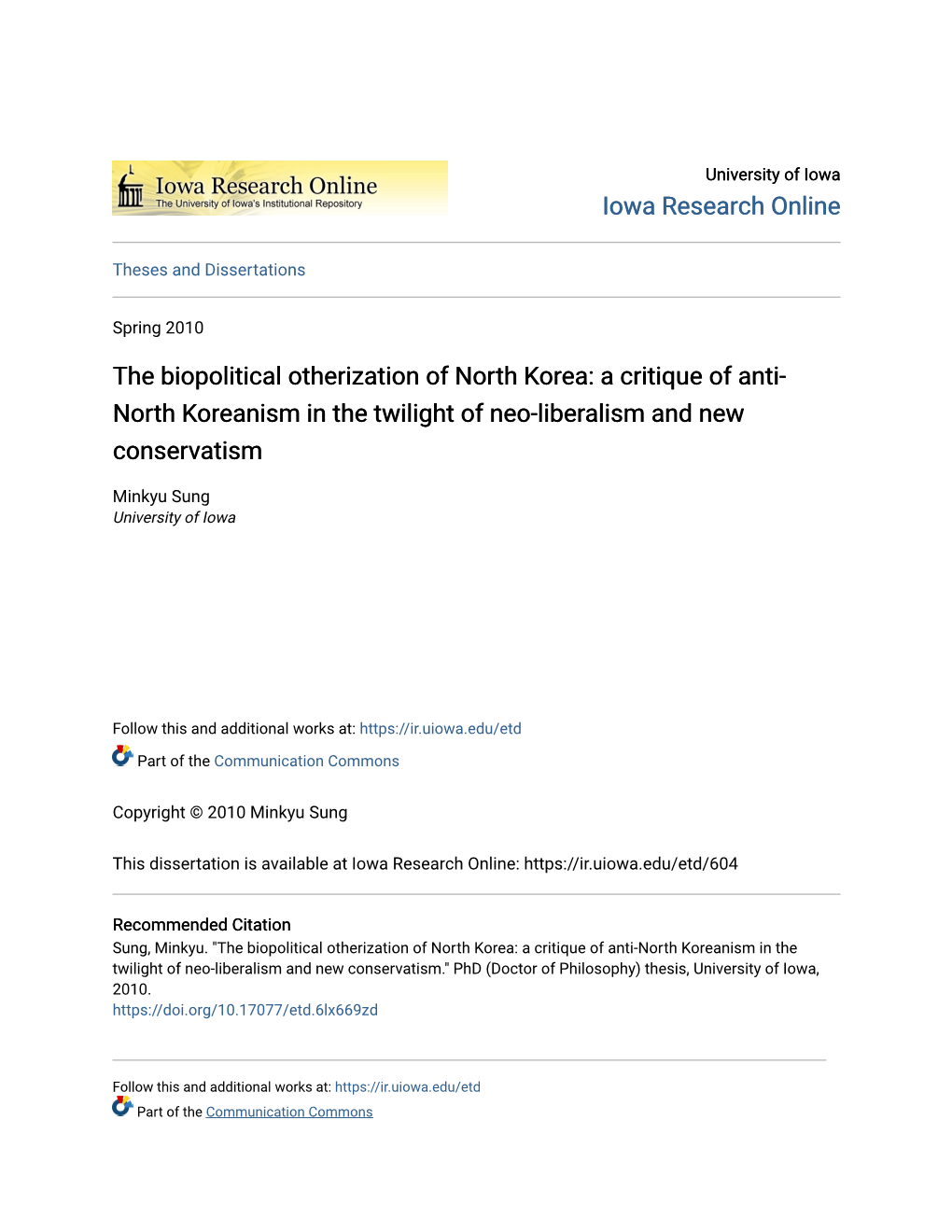 The Biopolitical Otherization of North Korea: a Critique of Anti- North Koreanism in the Twilight of Neo-Liberalism and New Conservatism