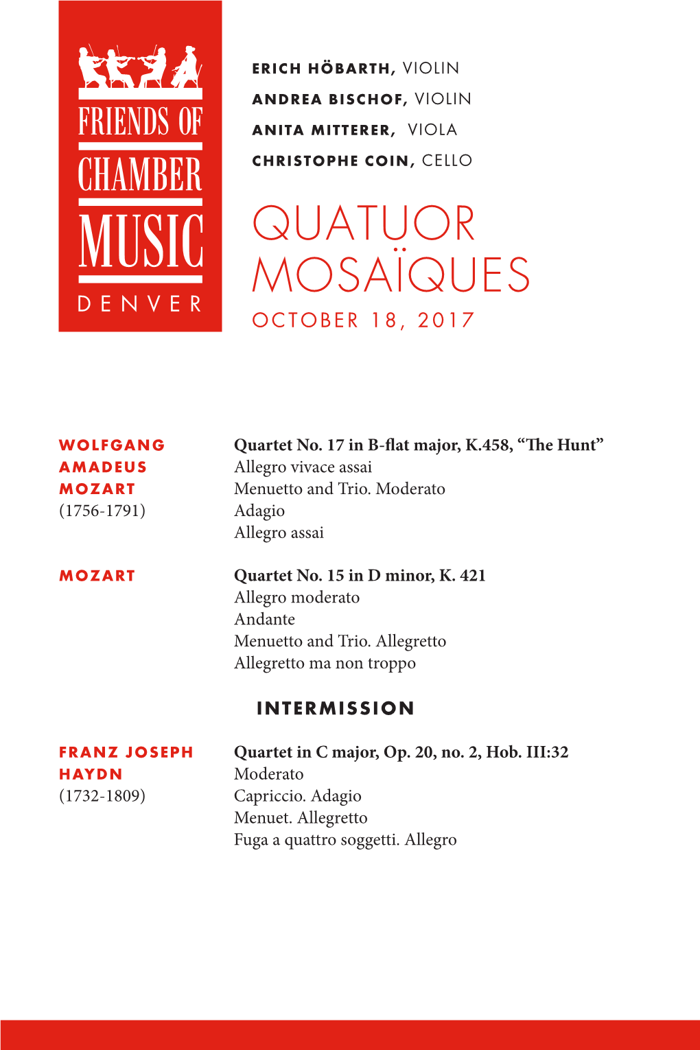 Quatuor Mosaïques Denver October 18, 2017