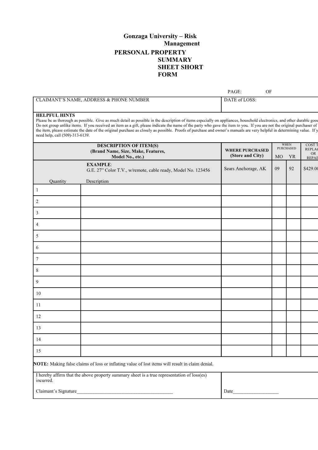 Personal-Property-Inventory-Summary-Sheet