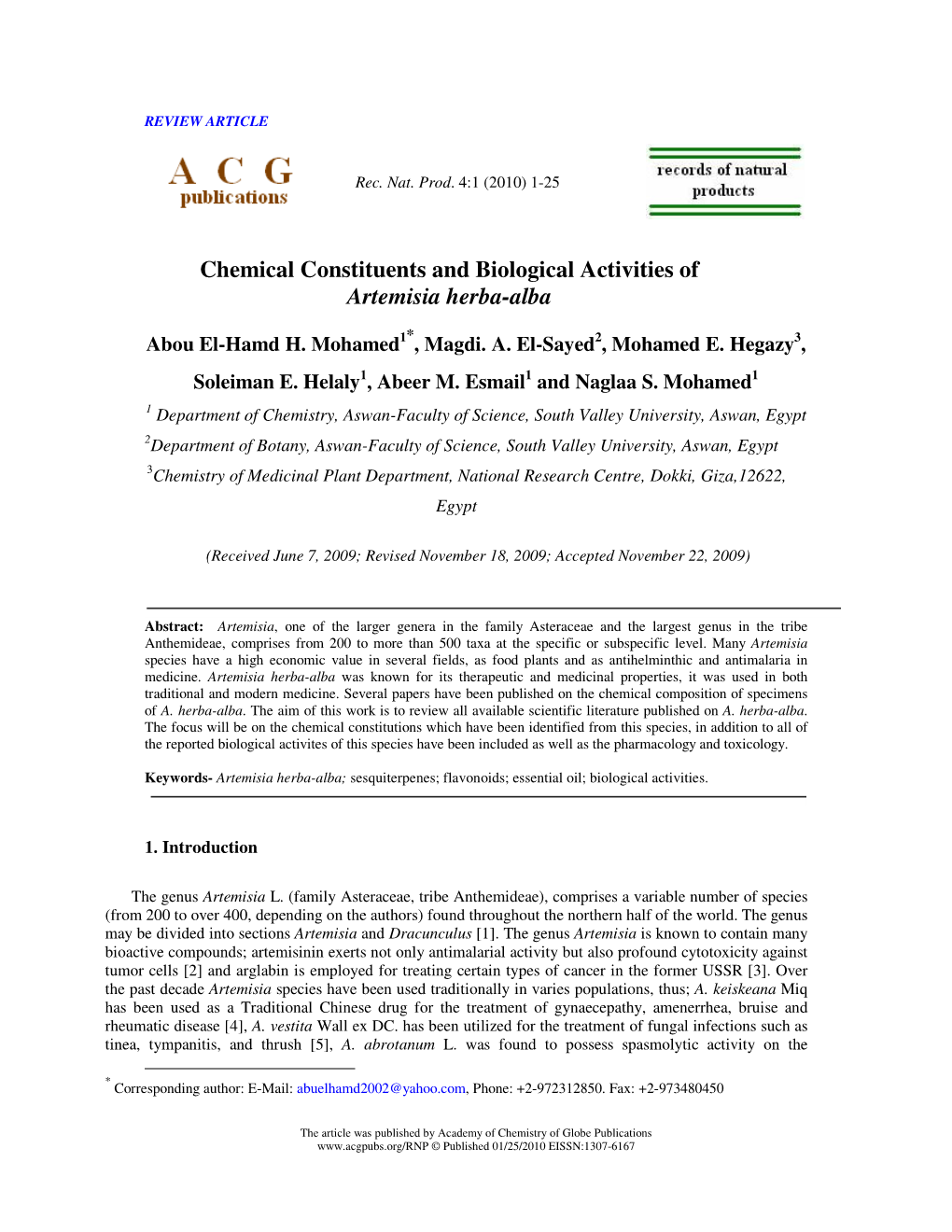 Chemical Constituents and Biological Activities of Artemisia Herba-Alba