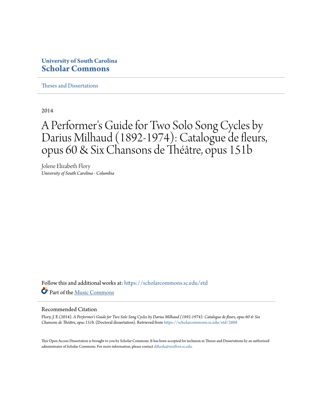 A Performer's Guide for Two Solo Song Cycles