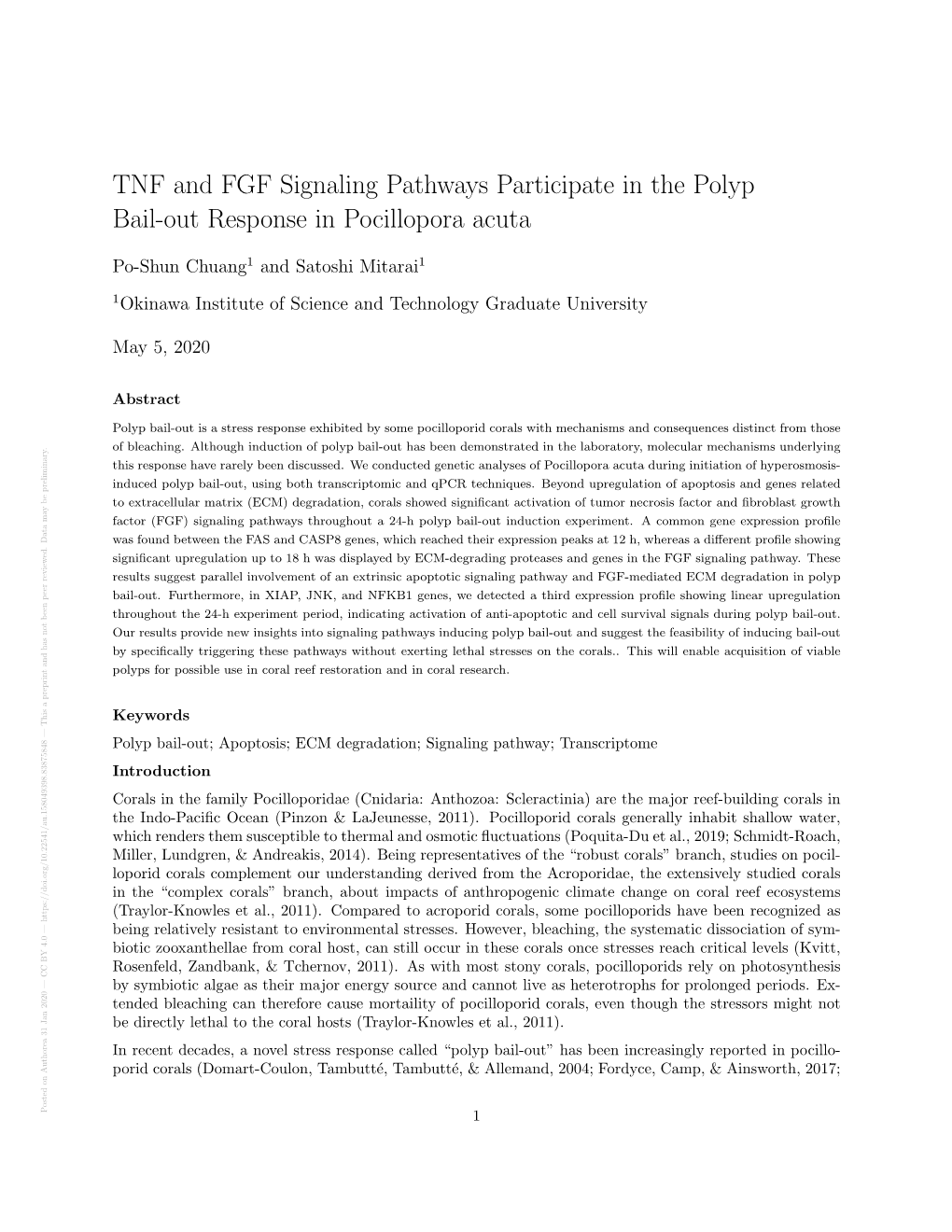 TNF and FGF Signaling Pathways Participate in the Polyp Bail-Out