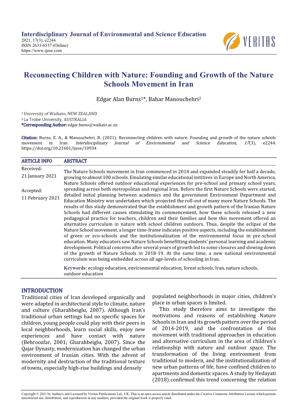 Founding and Growth of the Nature Schools Movement in Iran