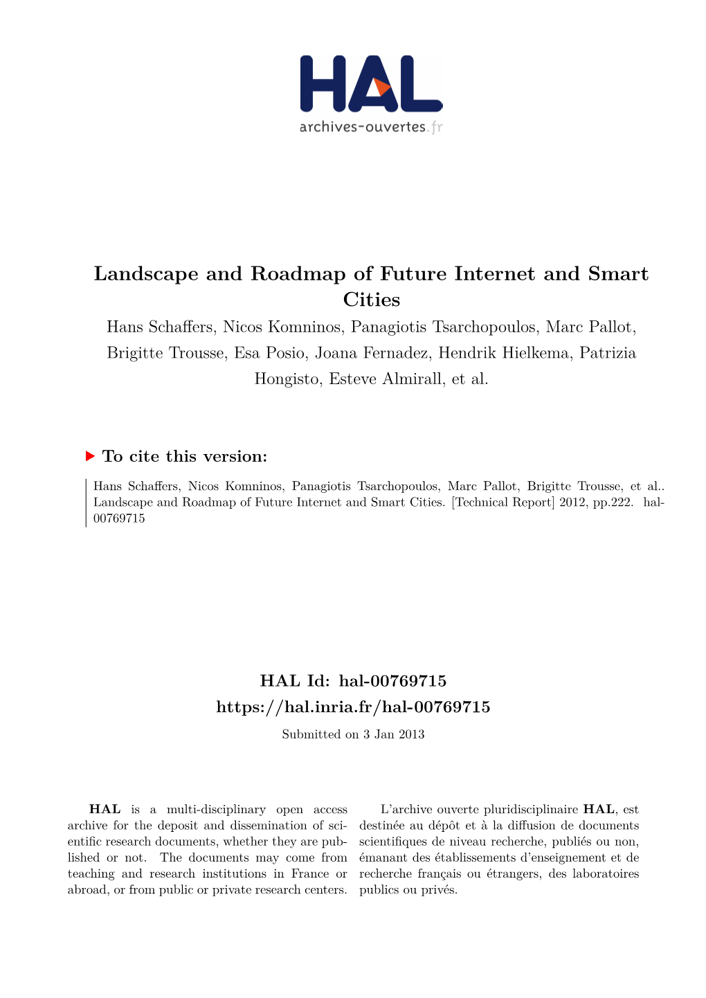 Landscape and Roadmap of Future Internet and Smart Cities
