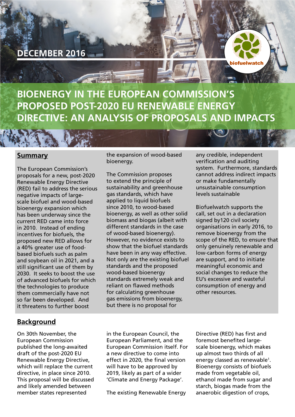 Bioenergy in the European Commission's Proposed Post-2020 Eu Renewable Energy Directive