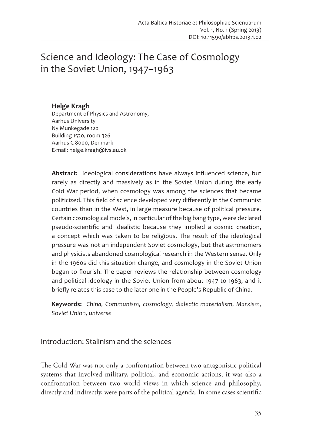 The Case of Cosmology in the Soviet Union, 1947–1963