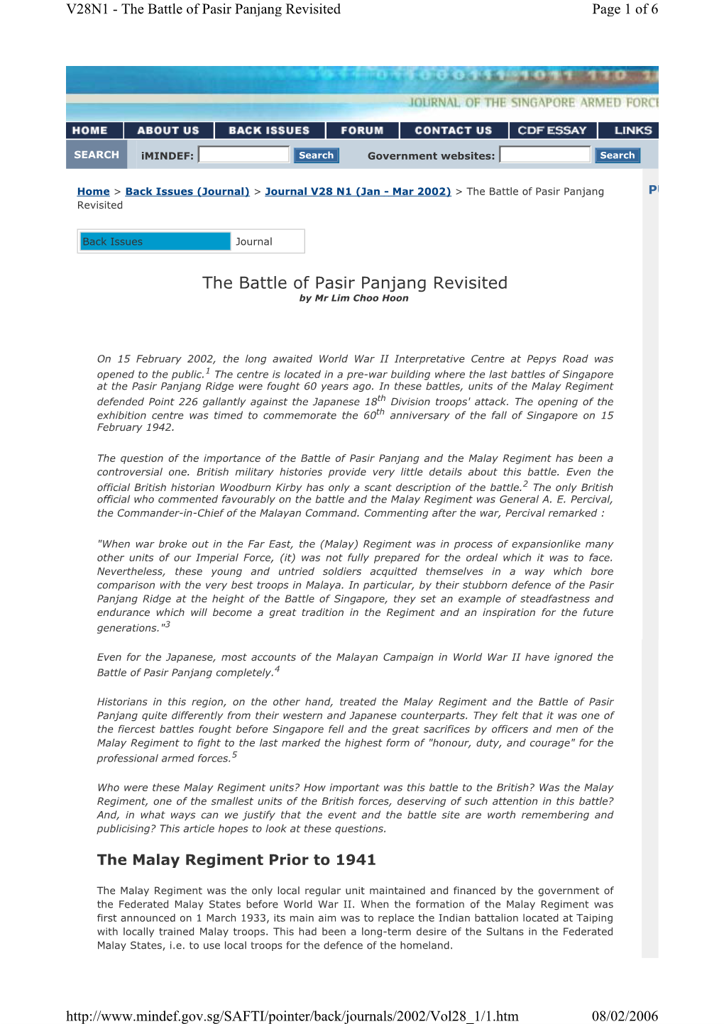 The Battle of Pasir Panjang Revisited Page 1 of 6