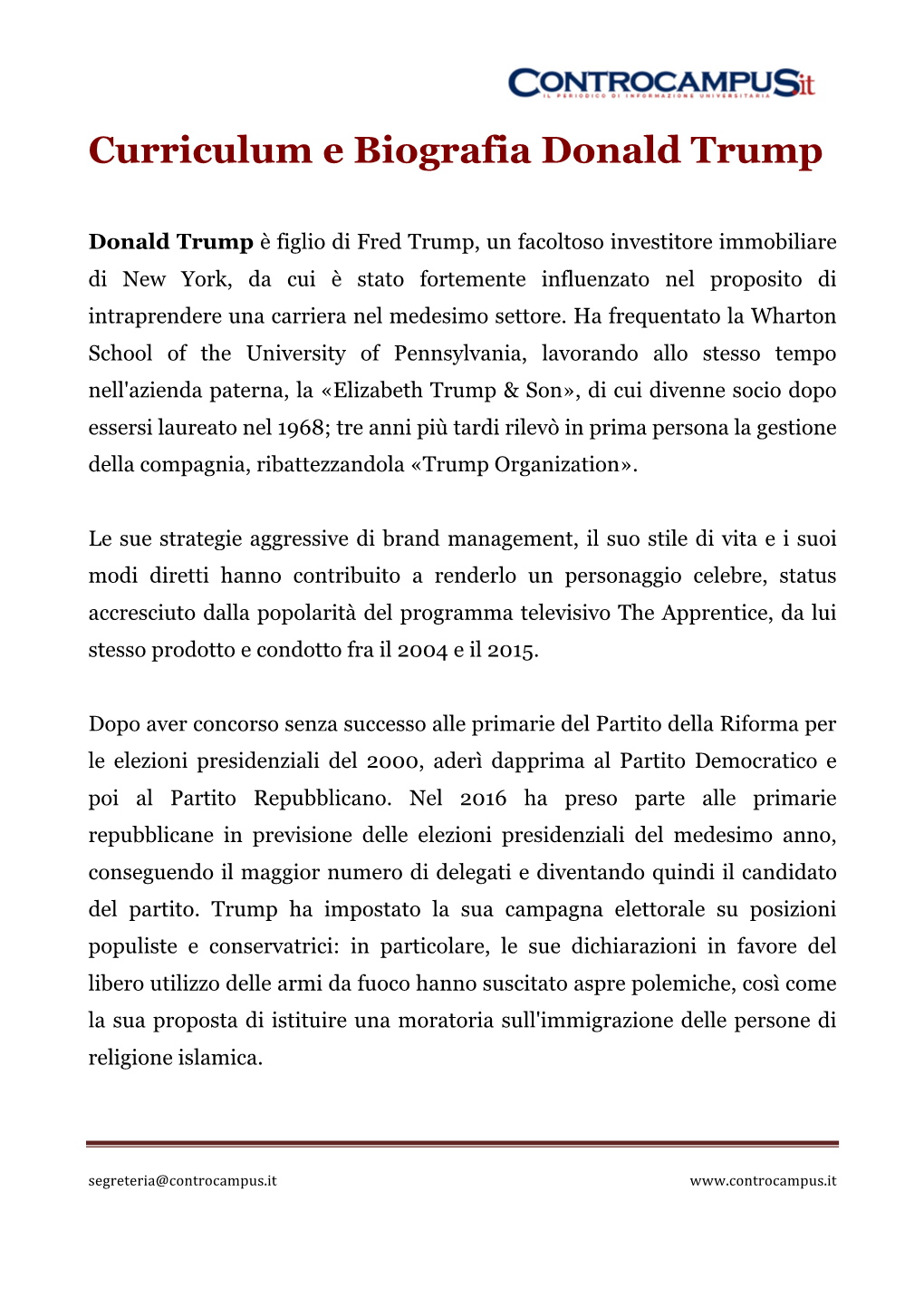 Curriculum E Biografia Donald Trump