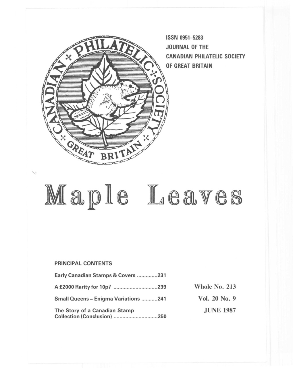 Issn 0951-5283 Journal of the Canadian Philatelic Society of Great Britain