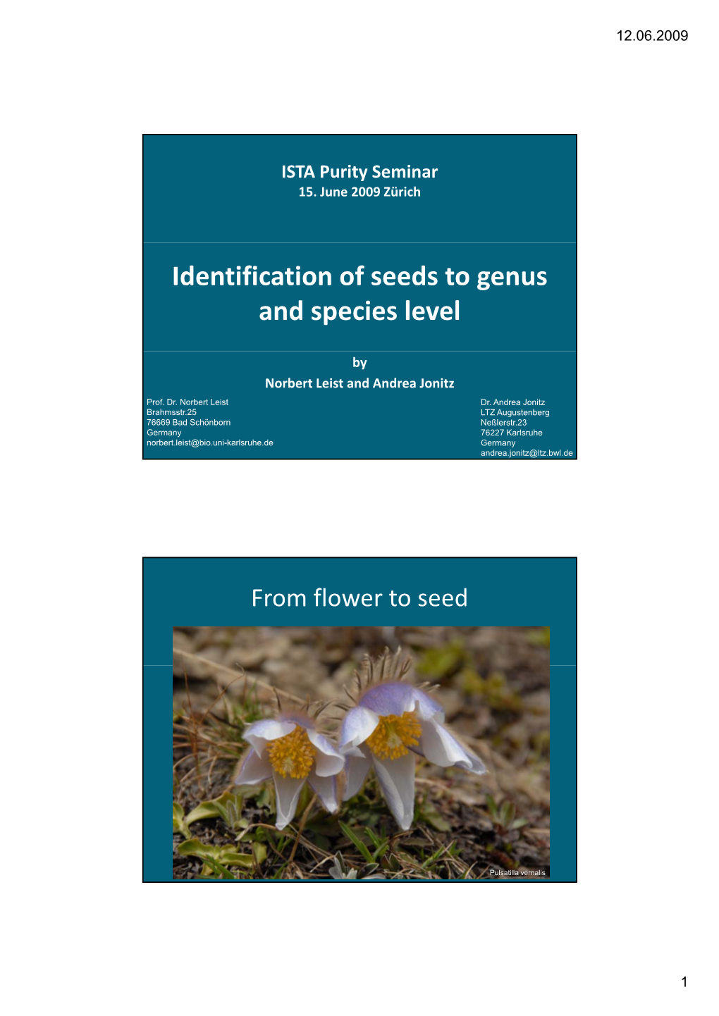 Identification of Seeds to Genus and Species Level