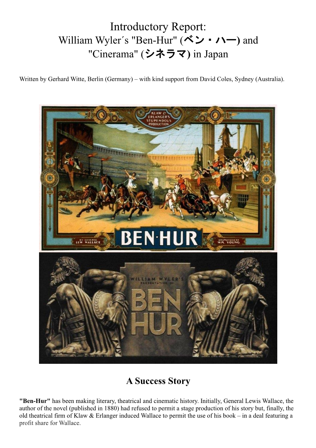 Introductory Report: William Wyler´S "Ben-Hur" and "Cinerama"