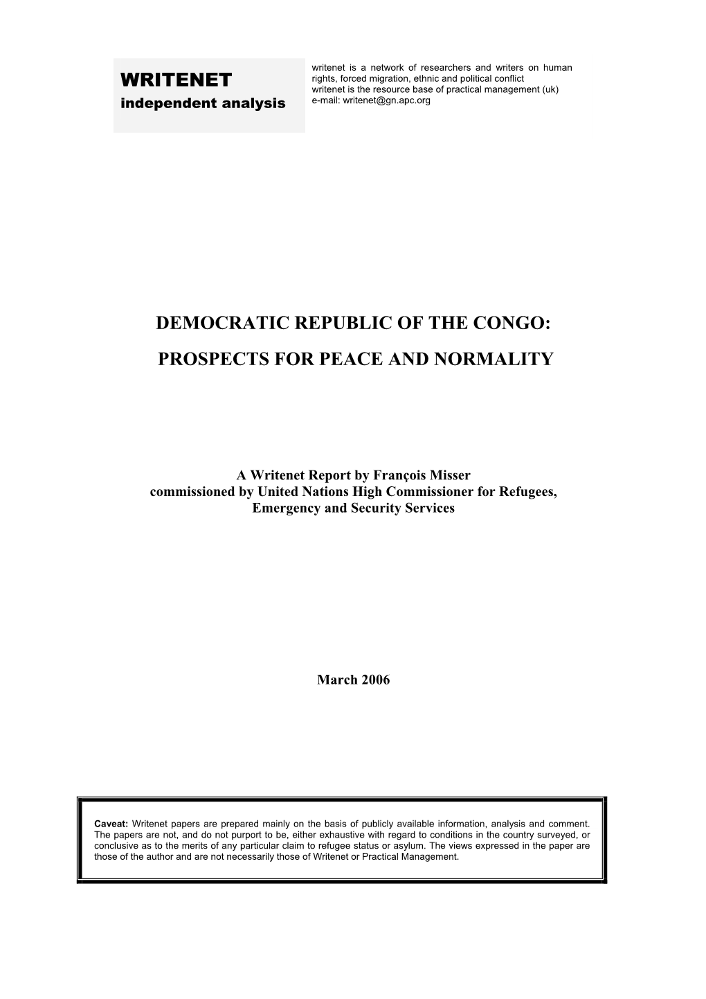 Democratic Republic of the Congo: Prospects of Peace and Normality