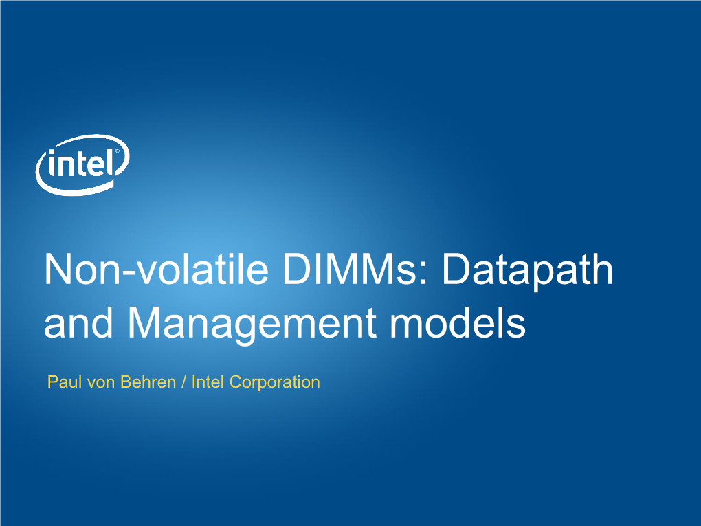 SNIA Non-Volatile Dimms: Datapath and Management Models