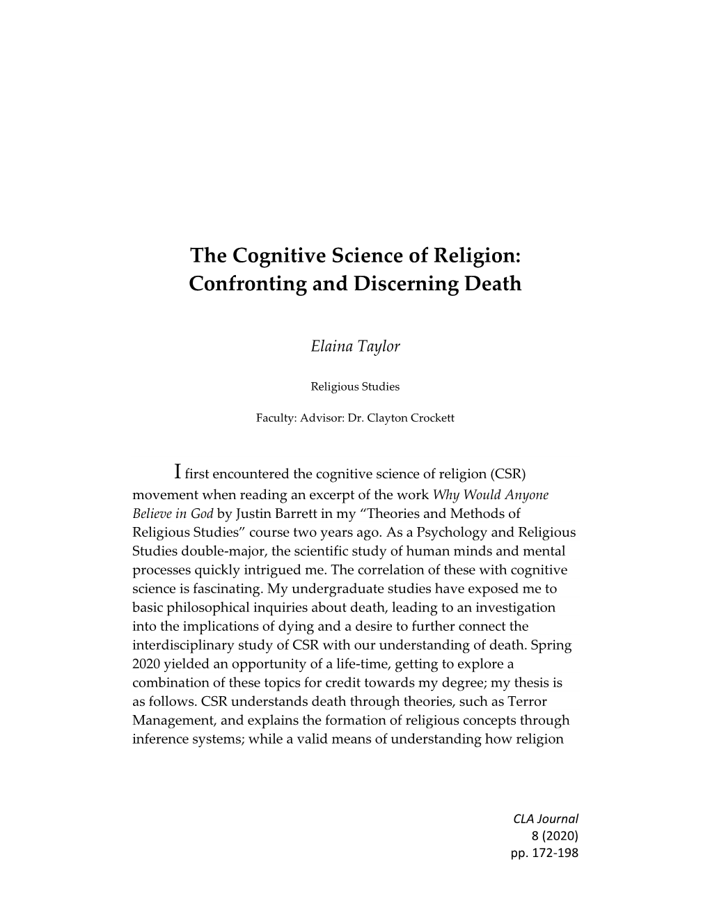 The Cognitive Science of Religion: Confronting and Discerning Death