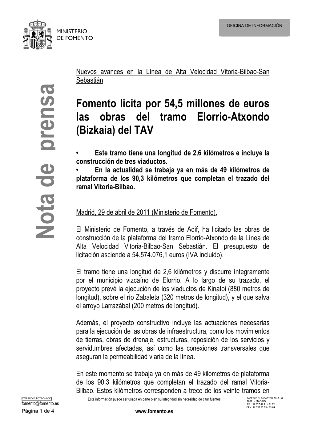 Fomento Licita Por 54,5 Millones De Euros Las Obras Del Tramo Elorrio-Atxondo (Bizkaia) Del TAV