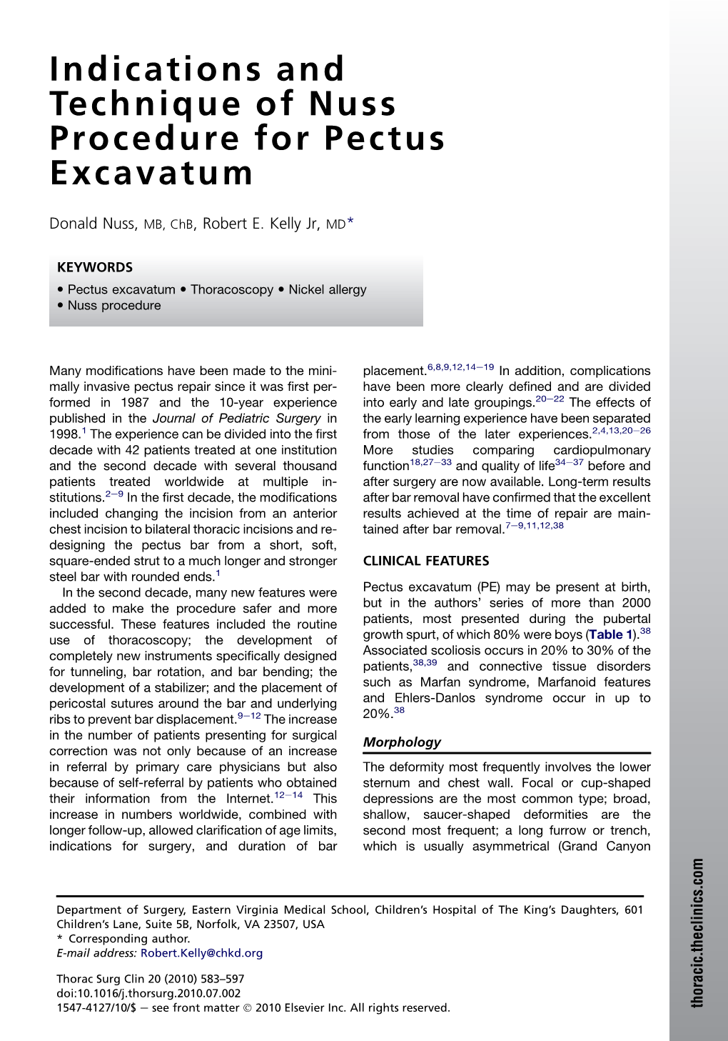 Indications and Technique of Nuss Procedure for Pectus Excavatum