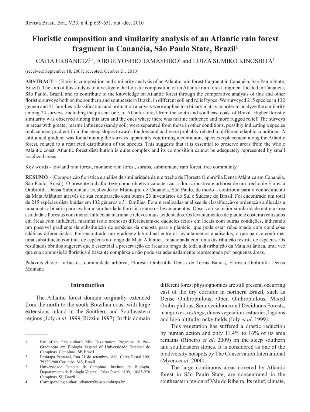 Floristic Composition and Similarity Analysis of an Atlantic Rain Forest