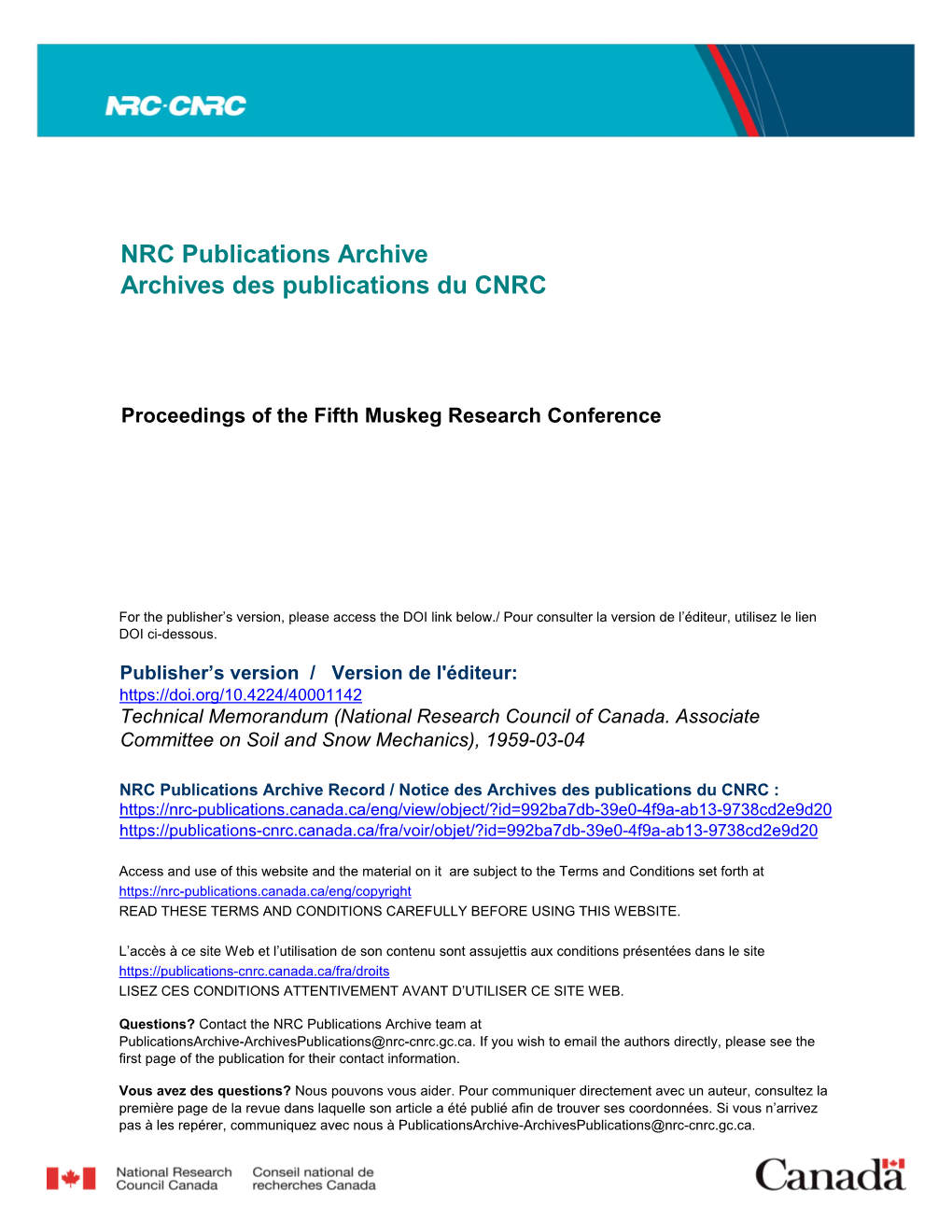 Proceedings of the Fifth Muskeg Research Conference