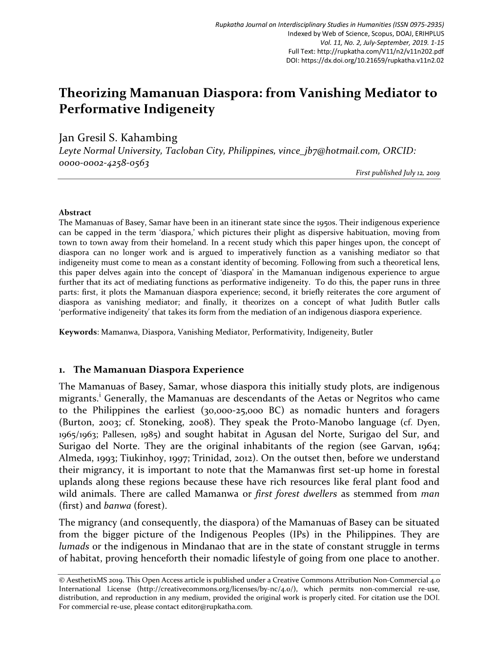 Theorizing Mamanuan Diaspora: from Vanishing Mediator to Performative Indigeneity