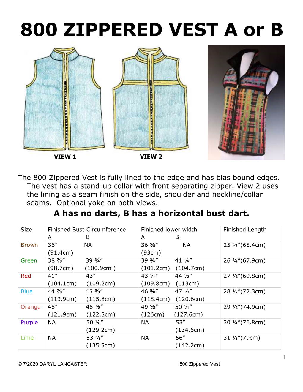 800 ZIPPERED VEST a Or B