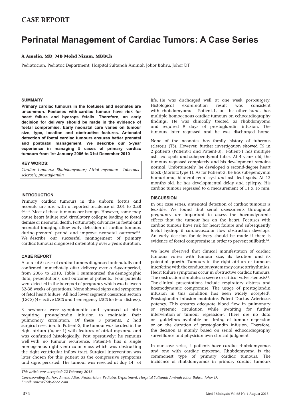 Perinatal Management of Cardiac Tumors: a Case Series