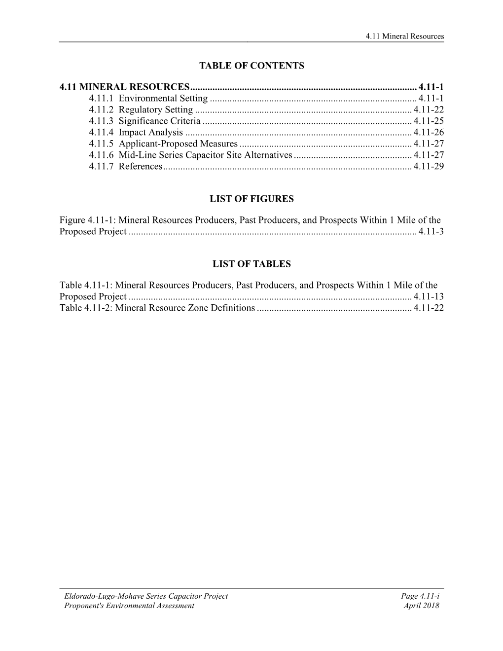 Table of Contents 4.11 Mineral Resources