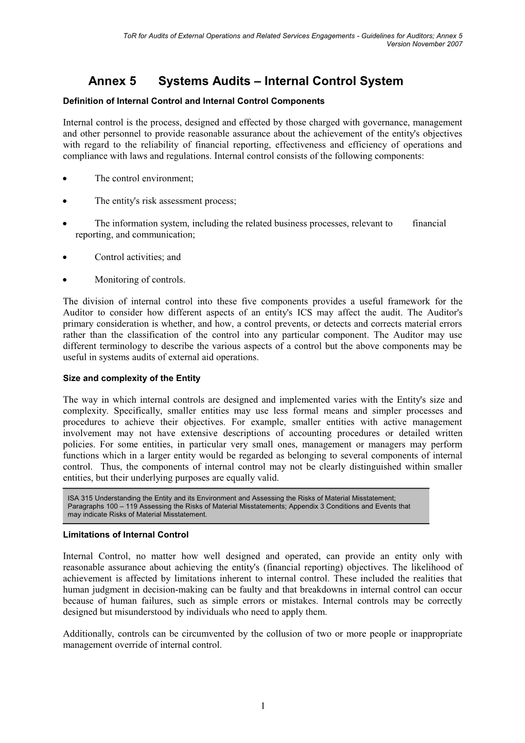 Annex 5 Systems Audits Internal Control System