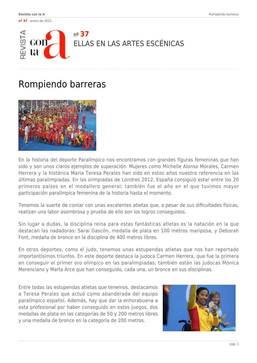 Revista Con La a Rompiendo Barreras Nº 37 - Enero De 2015